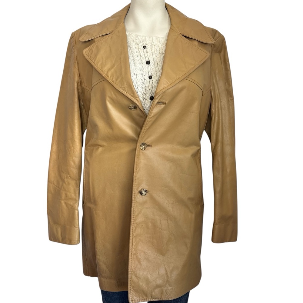 Vintage 80s Stratojac tan leather button up jacket